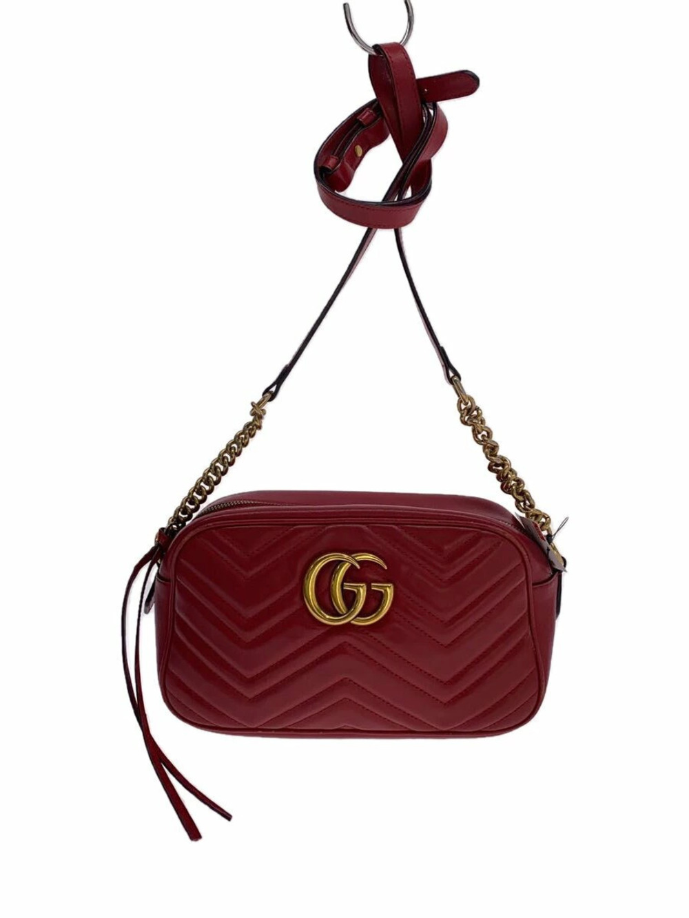 Gucci Chain Shoulder Bag GG Marmont Quilted Leather Red Solid
